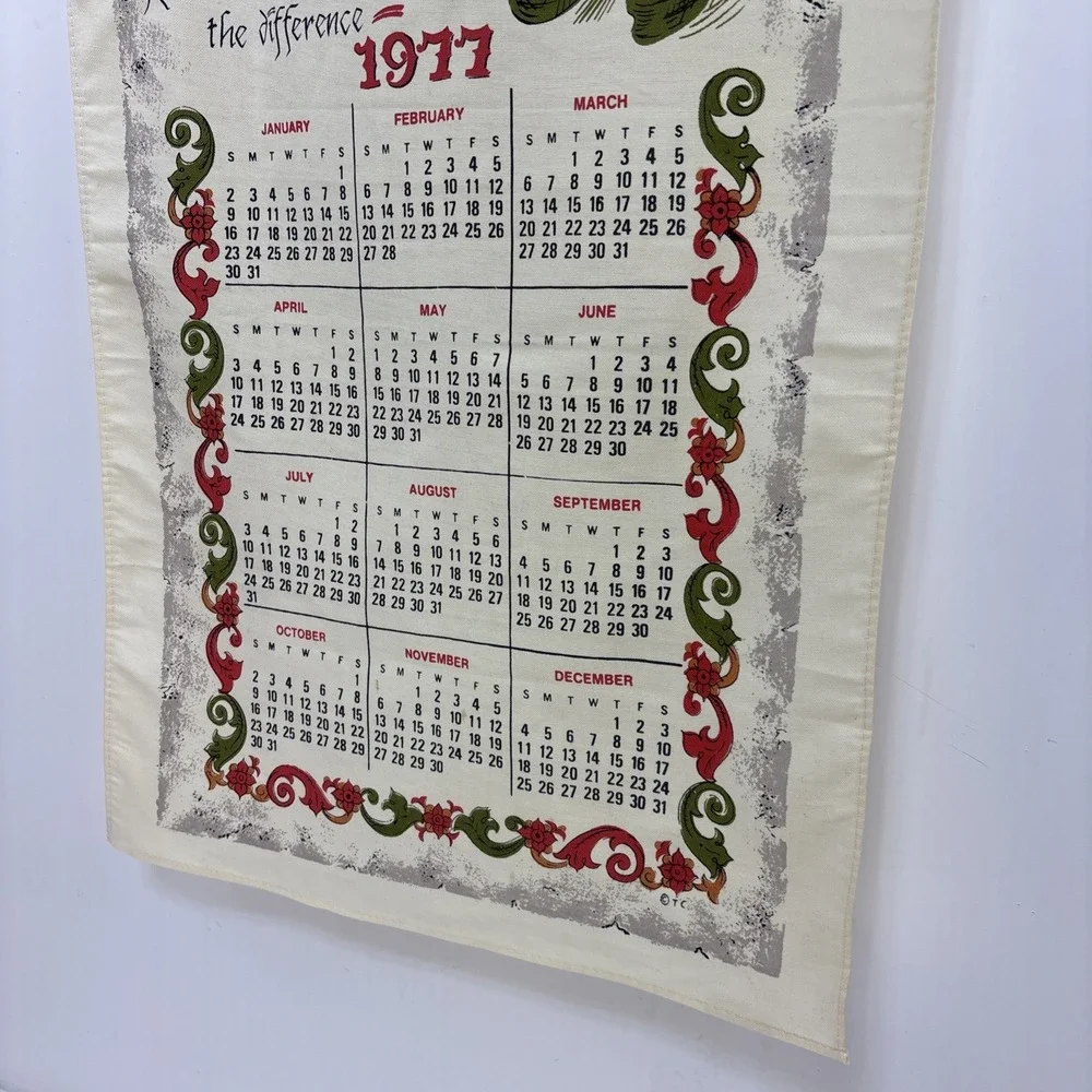 1977 Vtg Hanging Calendar Tea Towel Praying Hands Serenity Prayer God Grant‎ Me